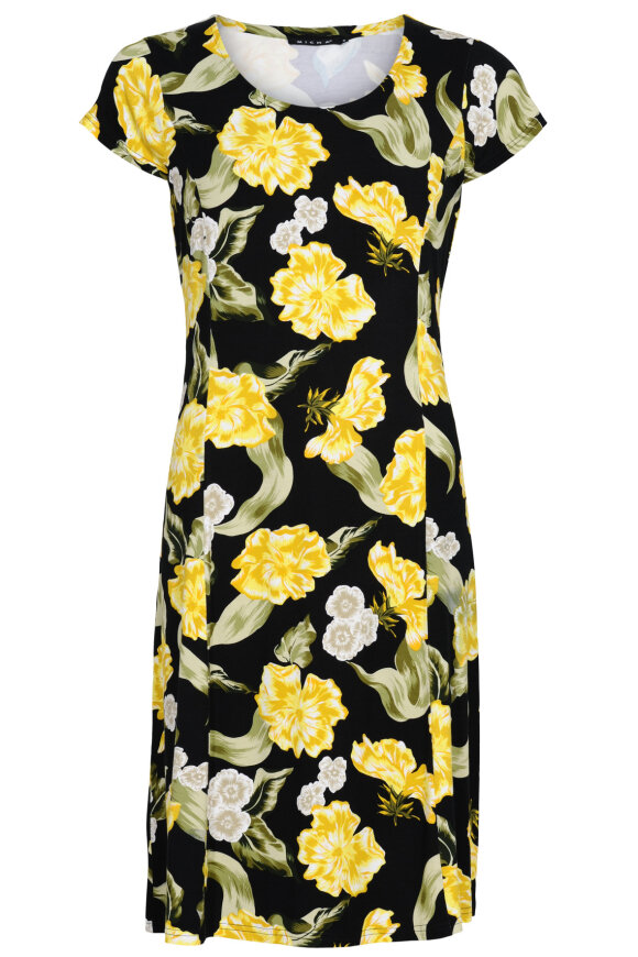 blomstret ærmeløs kjole sort og gul - styles Hos Lohse