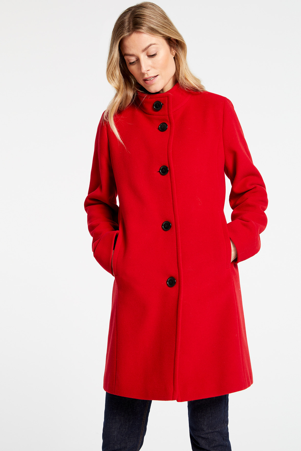 Gerry rød uldfrakke i meget høj kvalitet - italiensk stof - Hos Lohse