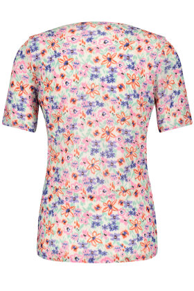 Gerry Weber - Mesh T-shirt Blomstret - Viskose Top Under  - Multifarvet Pink