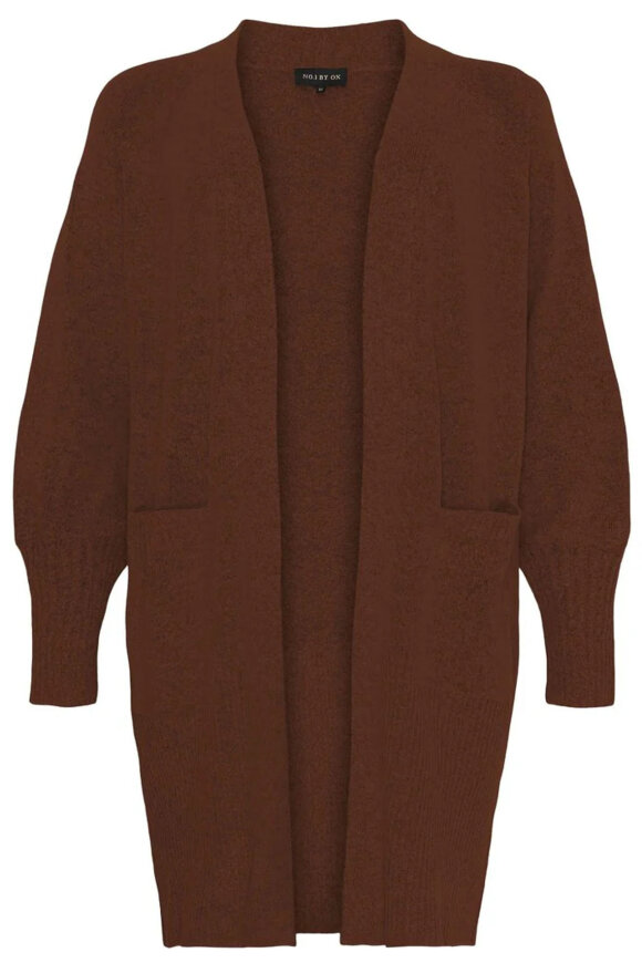 No.1 by OX - Lang Strik Cardigan - Ballonærmer - Mocca Brown