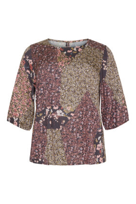 No.1 by OX - Blomstret Print Bluse - Mocca Brown