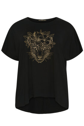 No.1 by OX - T-shirt - Gold Rubber Flower Tiger Print - Sort