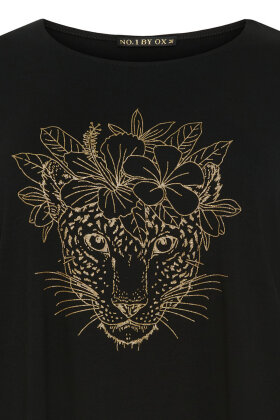 No.1 by OX - T-shirt - Gold Rubber Flower Tiger Print - Sort