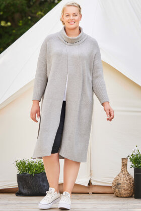 No.1 by OX - Long Coatigan - Lang Poncho - Grey Melange