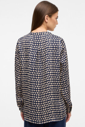 Eterna - Løs Print Bluse - Lange Ærmer - Dark Navy & Sand