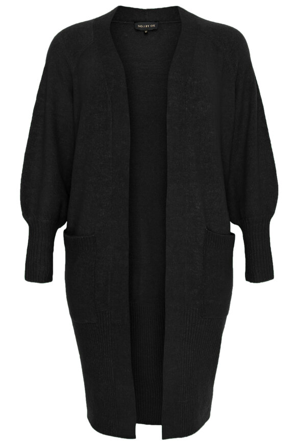 No.1 by OX - Lang Strik Cardigan - Ballonærmer - Black