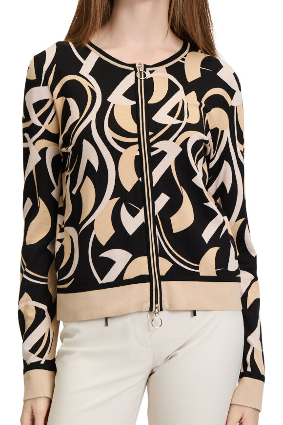 Betty Barclay - Mønstret Strikket Cardigan - Beige & Black