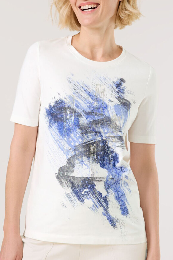 Gerry Weber - T-shirt m Abstrakt Print - Off White & Blue