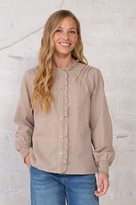 Prepair - Soffi Blouse - Nålestribet Skjorte - Dark Sand